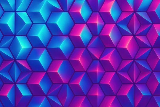 Neon Blue Magenta 3D Geometric Triangle Pattern with Vibrant Lowpoly Surface