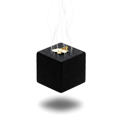 Floating Gourmet Chocolate Cube.  generative ai

Short Description: A matte black gourmet chocolate cube levitating above a soft shadow, minimal and elegant on white background.