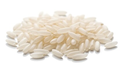 Pile of uncooked rice grains ready for a delicious meal, perfect for illustrating food staples, global cuisines, and healthy eating habits, studio shot