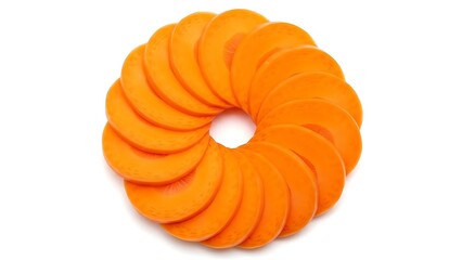 Vibrant orange slices arranged in a dynamic circular pattern, ideal for healthy recipes or innovative food concepts, a modern and creative food design.