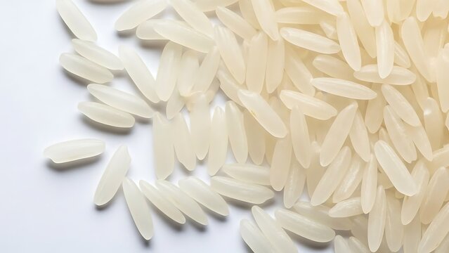 Pile of uncooked basmati rice grains ready for a delicious meal, showcasing healthy eating and natural ingredients, ideal for culinary projects and food blogs