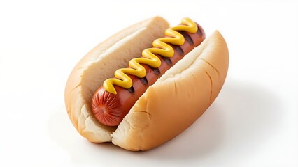 Delicious grilled hotdog topped with mustard, perfect for summer picnics and backyard barbecues, a classic American comfort food that brings joy and flavor