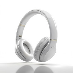 Modern white wireless headphones with soft ear cushions on minimalistic background