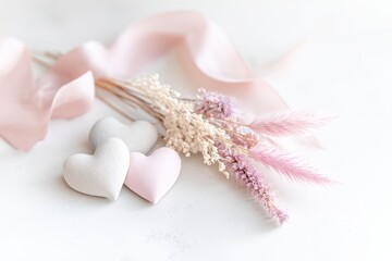 Pastel Valentine’s Day elements isolated on white for soft feminine romantic branding and stationery.