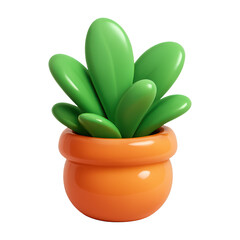 Obraz premium PNG Glossy cartoon potted plant illustration.