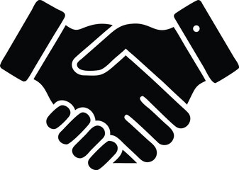 Two business hands firmly shake, symbolizing agreement and collaboration in black solid icon