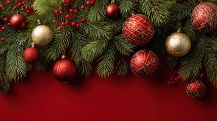 Obraz premium Christmas background with fir tree and decorations