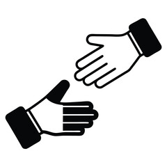 Two stylized hands with black cuffs are reaching out, showing a helping gesture