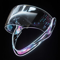 Futuristic augmented reality glasses with holographic display on black background
