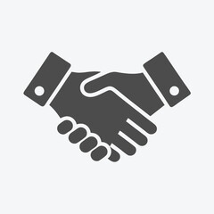 Two hands complete a handshake, symbolizing an agreement or partnership in a simple line style