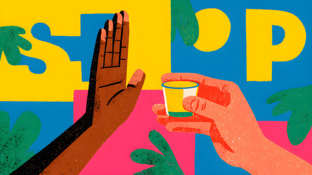 Stop gesture and drink illustration