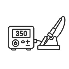 Fine line micro soldering station icon symbolizing precision electronics assembly and component repair, ideal for hardware fixing visuals, tech workshops and engineering tools