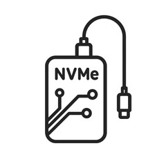 Obraz premium Fine line NVMe SSD icon symbolizing fast digital storage and high-performance data transfer, ideal for tech visuals, computing resources and hardware product design