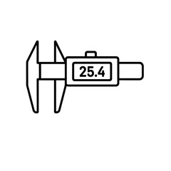 Fine line digital caliper icon symbolizing precision measurement, ideal for engineering tools, product design quality control and mechanical inspection resources