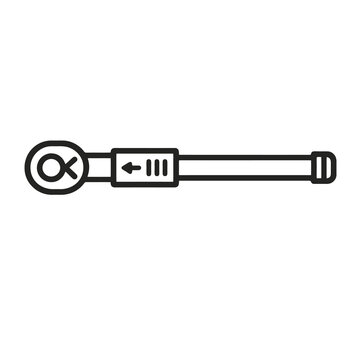 Fine line torque wrench icon symbolizing precise mechanical adjustment, ideal for engineering visuals, automotive tools and industrial measurement resources