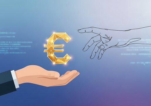 Digital Euro currency concept and virtual finance