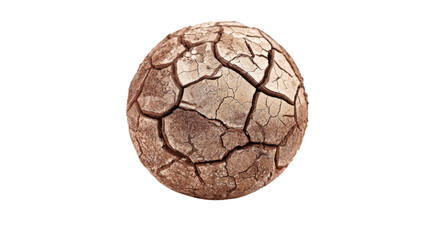 An isolated sphere of severely cracked, dry soil on a transparent background, depicting drought conditions and the impact of climate change. background removed