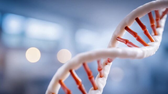 DNA Strand: An intricate close-up reveals the elegant double helix of a DNA strand, a symbol of life's fundamental blueprint. Captured with precision.
