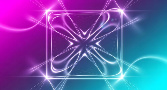 Glowing vibrant abstract geometric square and star pattern lines