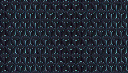 Dark Geometric Pattern of Interlocking Cubes with Blue Neon Edges black