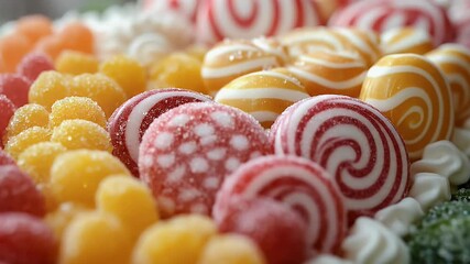 Colorful candies and sweets assortment, a delicious and tempting treat.