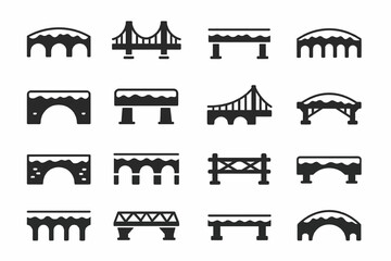 Set of various bridge icons in black and white design