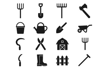 Obraz premium Silhouette icons of garden tools and equipment