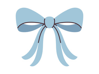 Vector cute bow with wide loops and long flowing ribbons in light blue color. Elegant classic accessory for gifts, decor, greeting cards, festive and wedding designs in flat style.