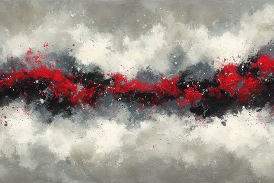 Contemporary abstract design with a red and black paint burst against a white backdrop, diffused lighting, matte surface, conveying a sense of energy and sophistication