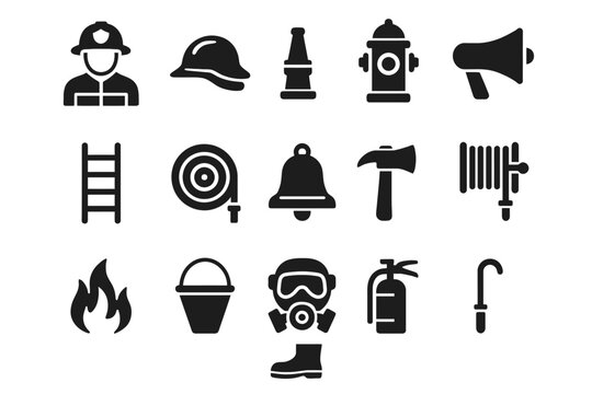 Firefighter equipment icons: essential tools for emergency preparedness