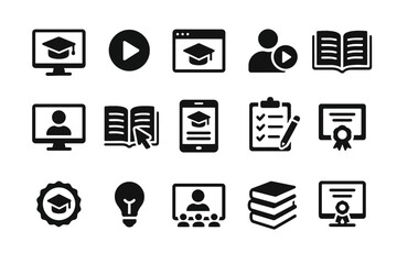 Set of education and online learning icons for digital platforms