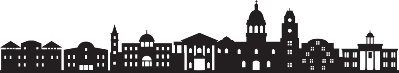 Classical architecture city silhouette with large central public buildings and domes