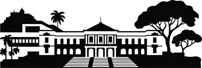 Historic government palace mansion colonial architecture silhouette vector illustration graphic design background