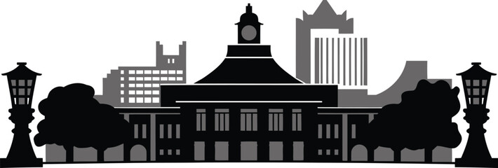 La paz bolivia skyline cityscape silhouette with prominent government building vector