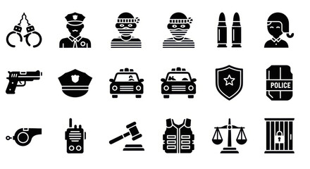 Police, Security, Crime and Justice Icons Set