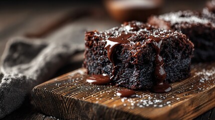 Chocolate dump cake portion with chocolate curls, isolated background