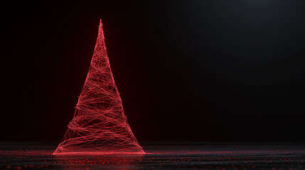 Glowing red abstract Christmas tree on a dark surface background