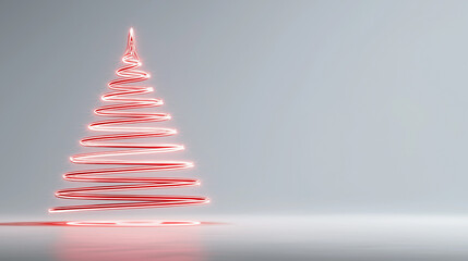 Modern glowing Christmas tree with red outline and copy space