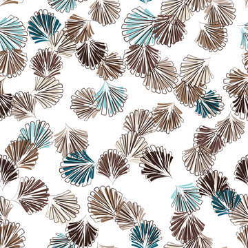 Seamless lined sea shell pattern. Repeating vector  illustration with blue and brown scallop shells on a white background. Apparel textile print.