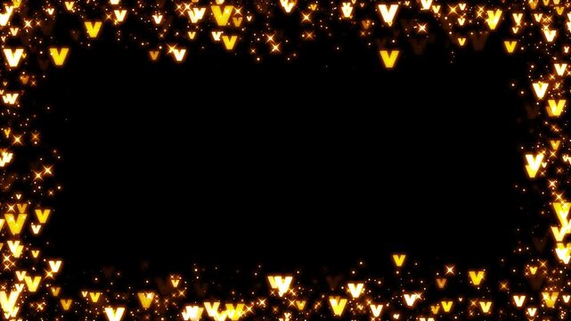 遊技機風V字のパーティクルのフレーム ループ背景 金色 アルファチャンネル