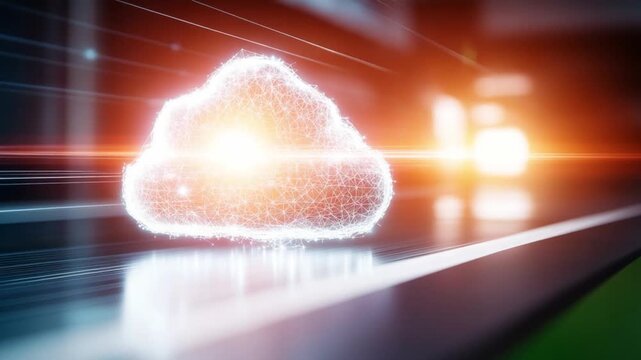 Cloud Computing Icon: This image presents a captivating representation of cloud computing, with a radiant, ethereal cloud symbol set against a modern, dynamic backdrop.