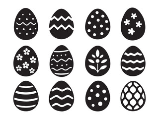 Easter eggs silhouette vector icon, Holiday cartoon eggs different shapes simple contour isolated on white bckground.