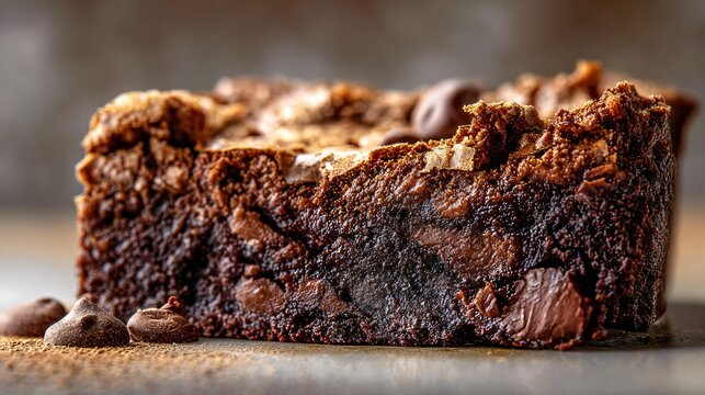 Side view of gooey chocolate layers, shallow depth of field, elegant dessert styling