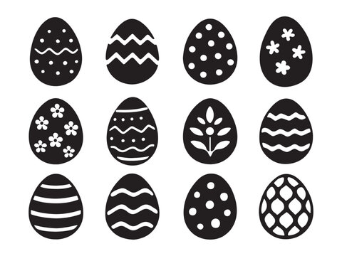 Easter eggs silhouette vector icon, Holiday cartoon eggs different shapes simple contour isolated on white bckground.