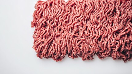 Raw ground beef on white surface for cooking and recipes