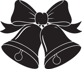Simple black silhouette illustration of two classic christmas bells crossed at their tops