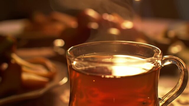 Warm Tea with Cozy Evening, and Home.