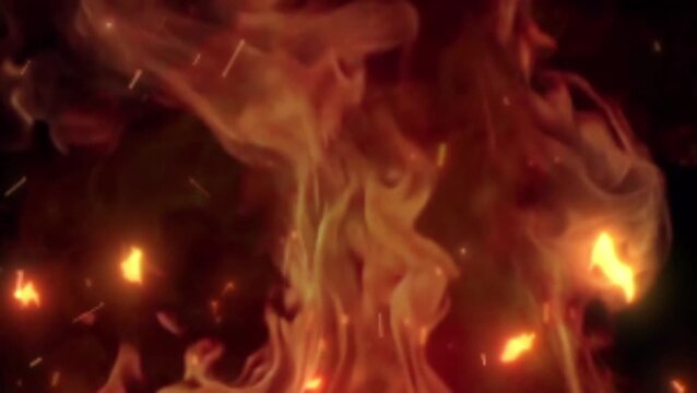 Realistic natural fire burning with dynamic fire flex flames intense heat blazing orange yellow fire animation seamless loop 4k professional video overlay background effect