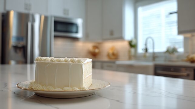 White cake in neutral kitchen, modern home aesthetic - Powered by Adobe