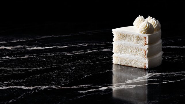 White cake on black marble surface, elegant contrast